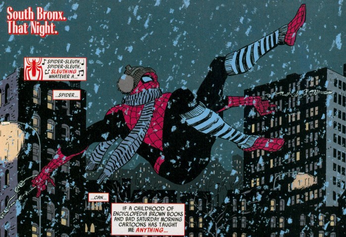 spider-man in winter clothing