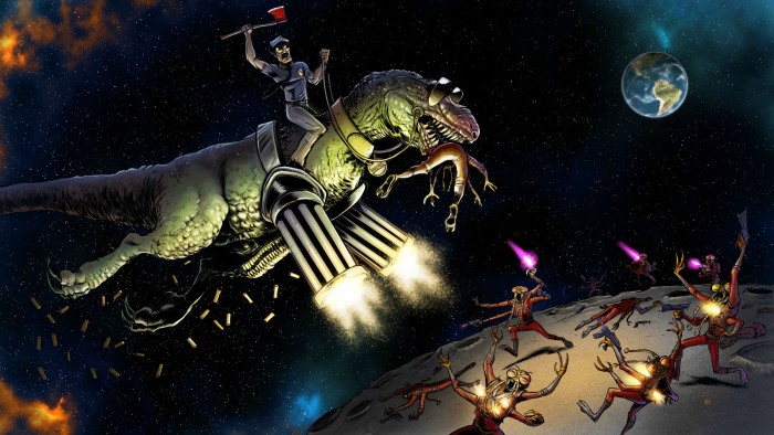 space t-rex with gatling gun arms
