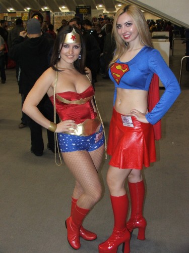 wonder woman and supergirl cosplayers