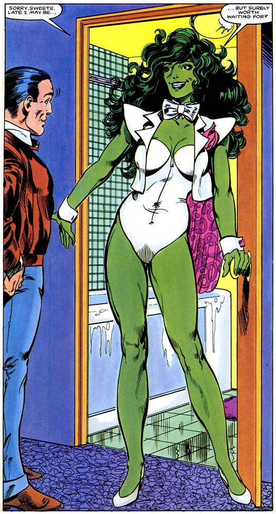 She Hulk in a white swimsuit and bow tie.jpg